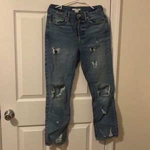 High rise blue ripped jeans, waist size 26